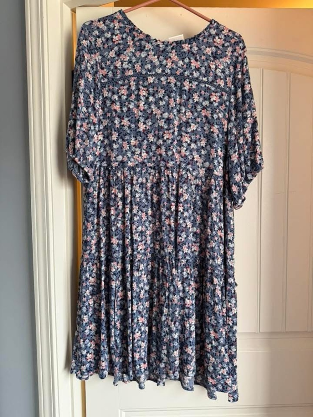 Blue Floral Tiered Babydoll Dress